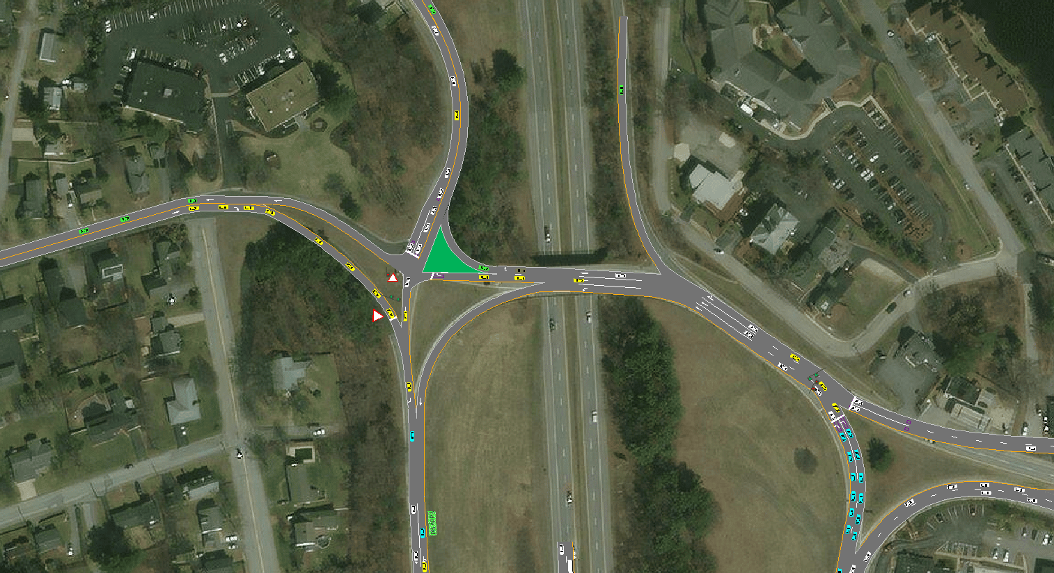 Traffic model snip showing intersection and cars