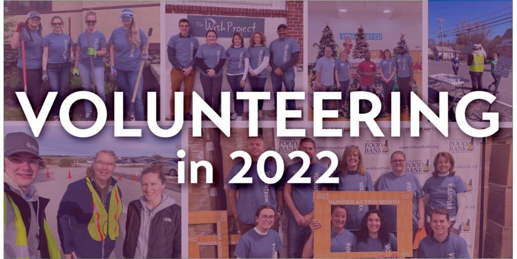 Volunteering graphic with a collage of images of people volunteering and the words "VOLUNTEERING IN 2022" overlayed on top