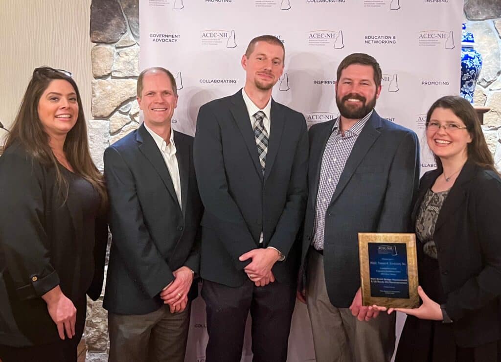 Members of our team accepting the ACEC-NH Silver Award for our Peterborough, New Hampshire project