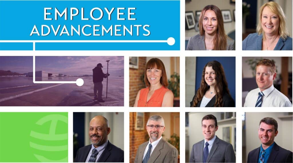 A checkerboard graphic with employee headshots and the Hoyle Tanner logo to celebrate Newly Elected Vice Presidents and Associates as part of employee advancement