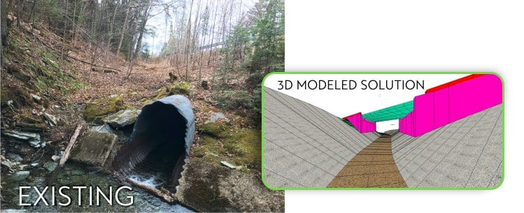 An image of 3D roadway design comparing an existing-conditions photo next to a 3D model of what the project could be