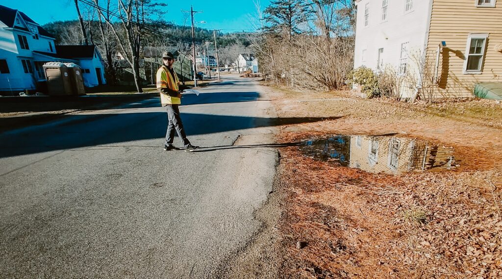 Luke Cisneros walks on site for an engineering design project. He started his career in construction but now works on transportation engineering projects for Hoyle Tanner