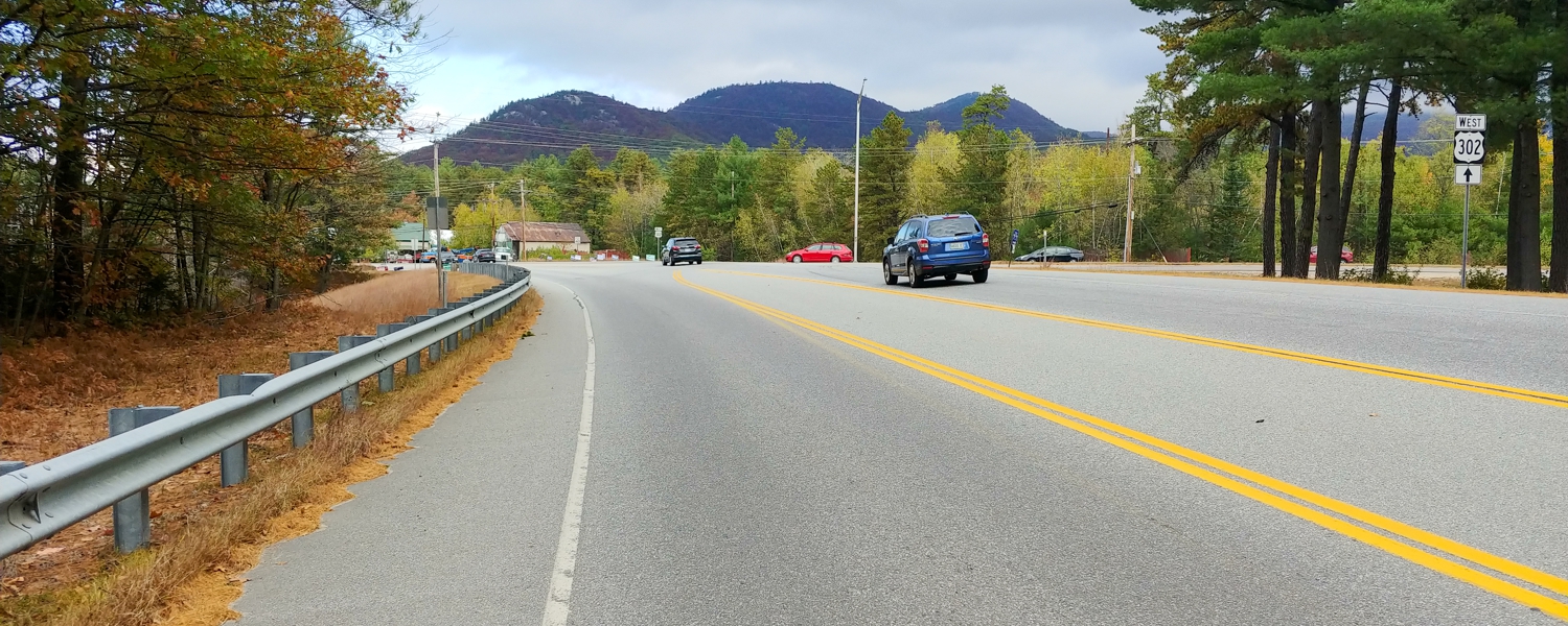 Image of a road in Conway, New Hampshire. This project featured specific environmental permitting and historic research.