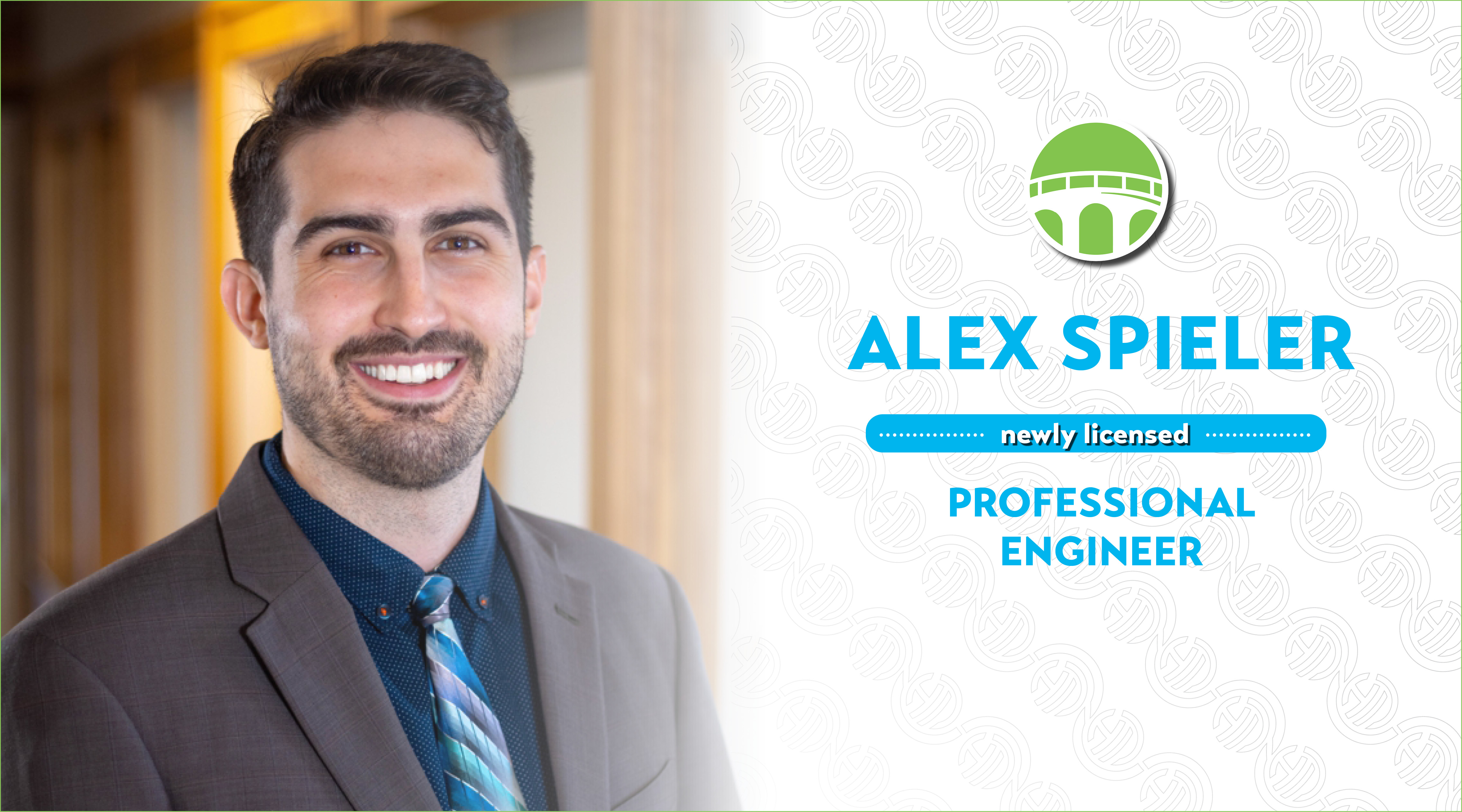 Alex Speiler's corporate headshot is next to the Hoyle Tanner repeating logo and the name of the article, along with a bright green bridge design icon