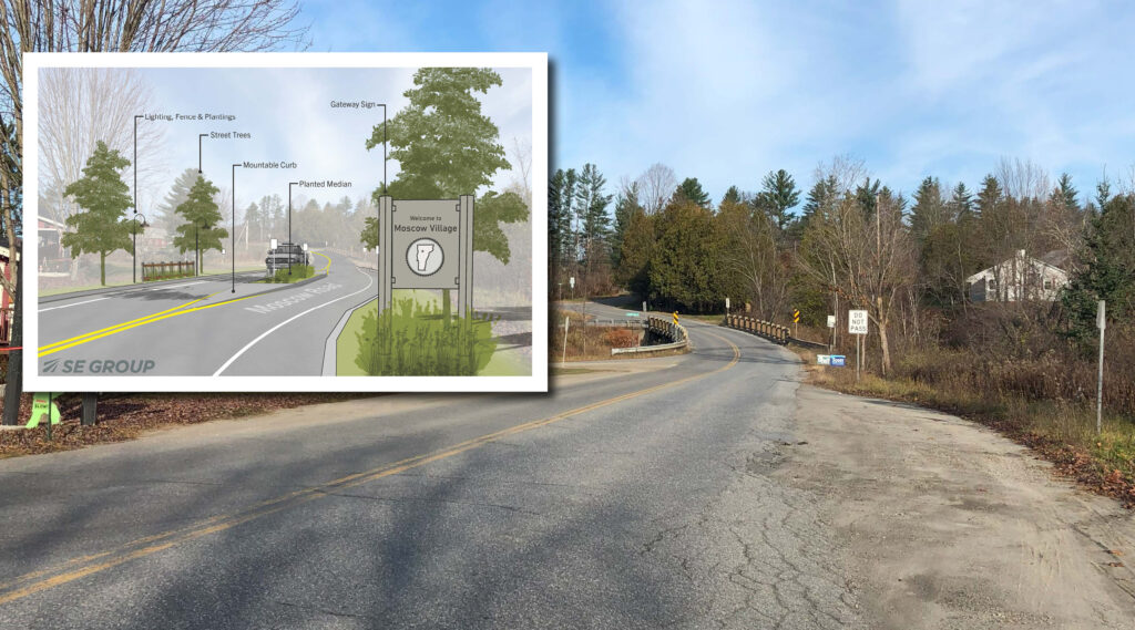 A rendering from our team member, SE Group, of a Moscow Village Gateway in VT.