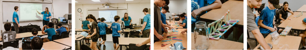 A linear collage of our team volunteering at the MCC stem camp.