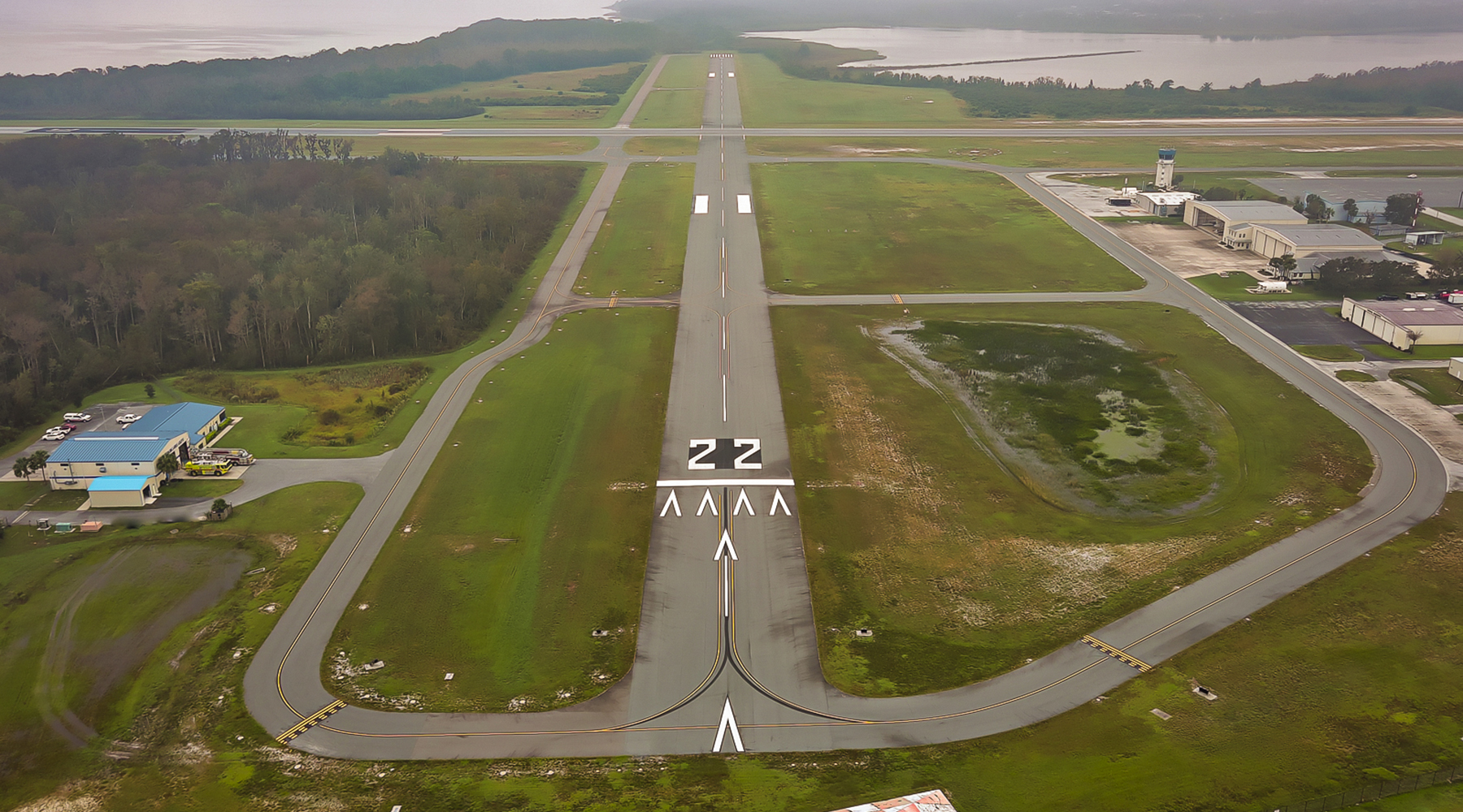 Leesburg Airport - a drone photo/aerial view of the new markings that can be seen from the sky.