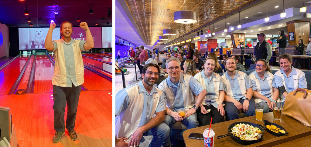 Zach bowling with the Burlington team.
