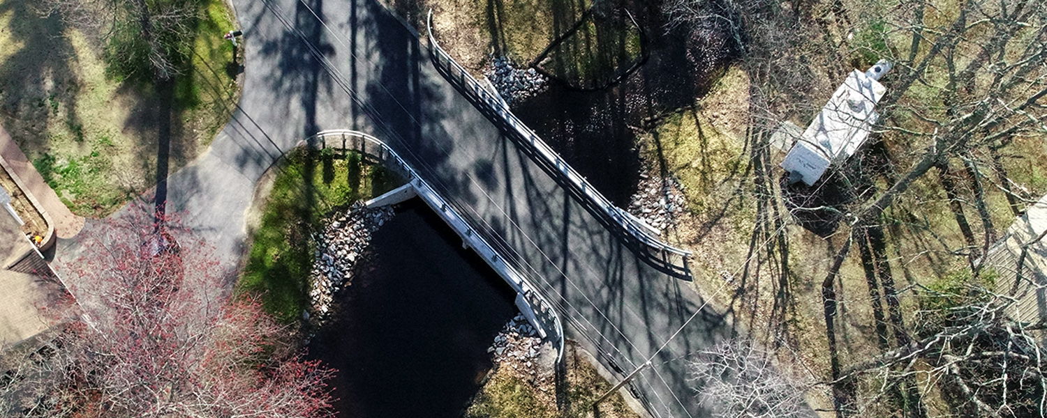 Drone view above North Shore Road Bridge