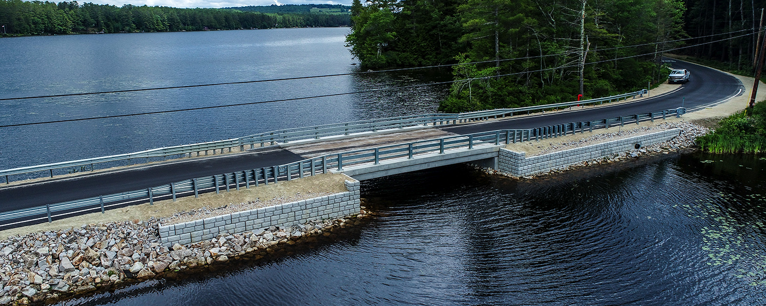 Aerial image of drone from other side of finished bridge