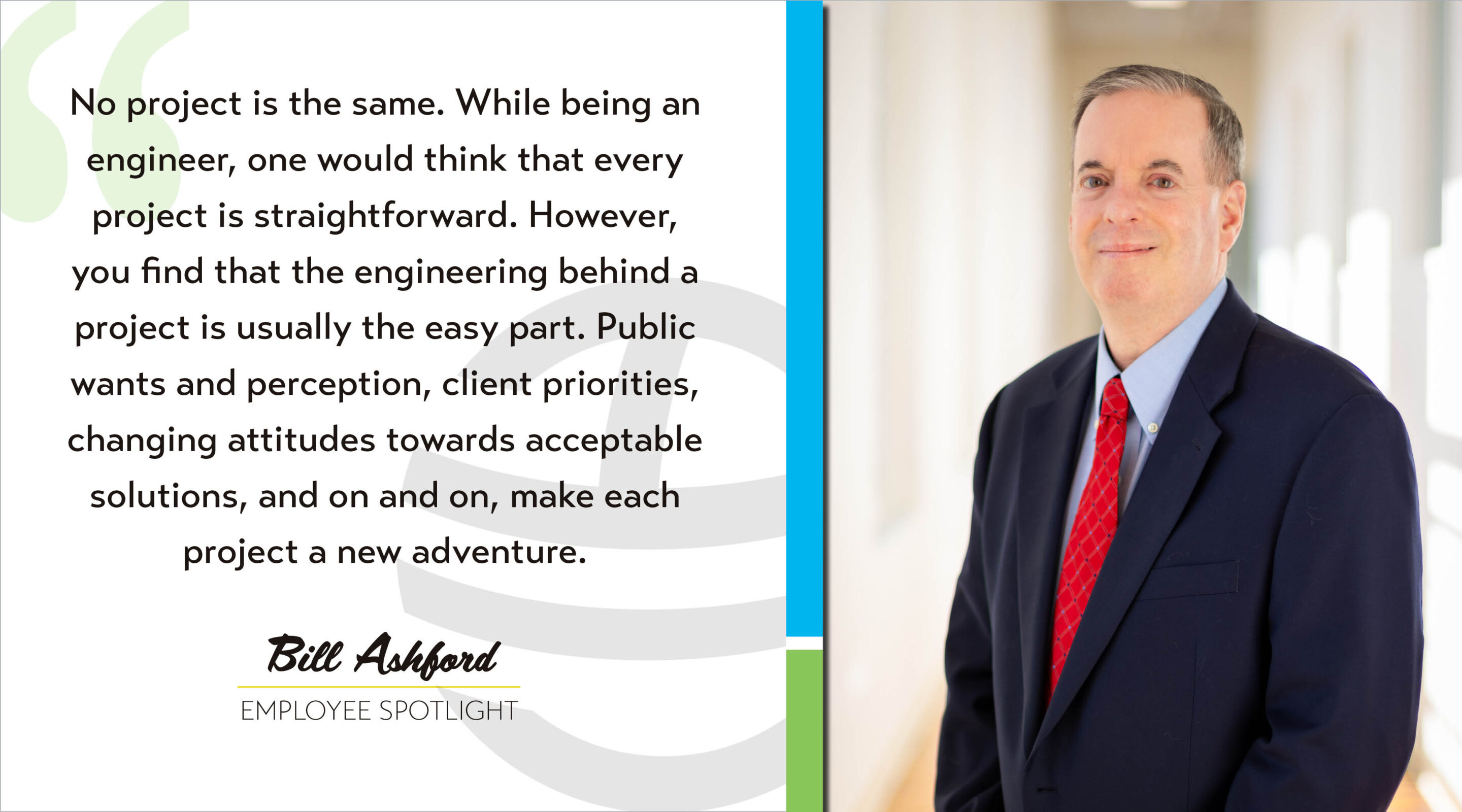Bill Ashford's corporate headshot is next to a quote from his Q&A.