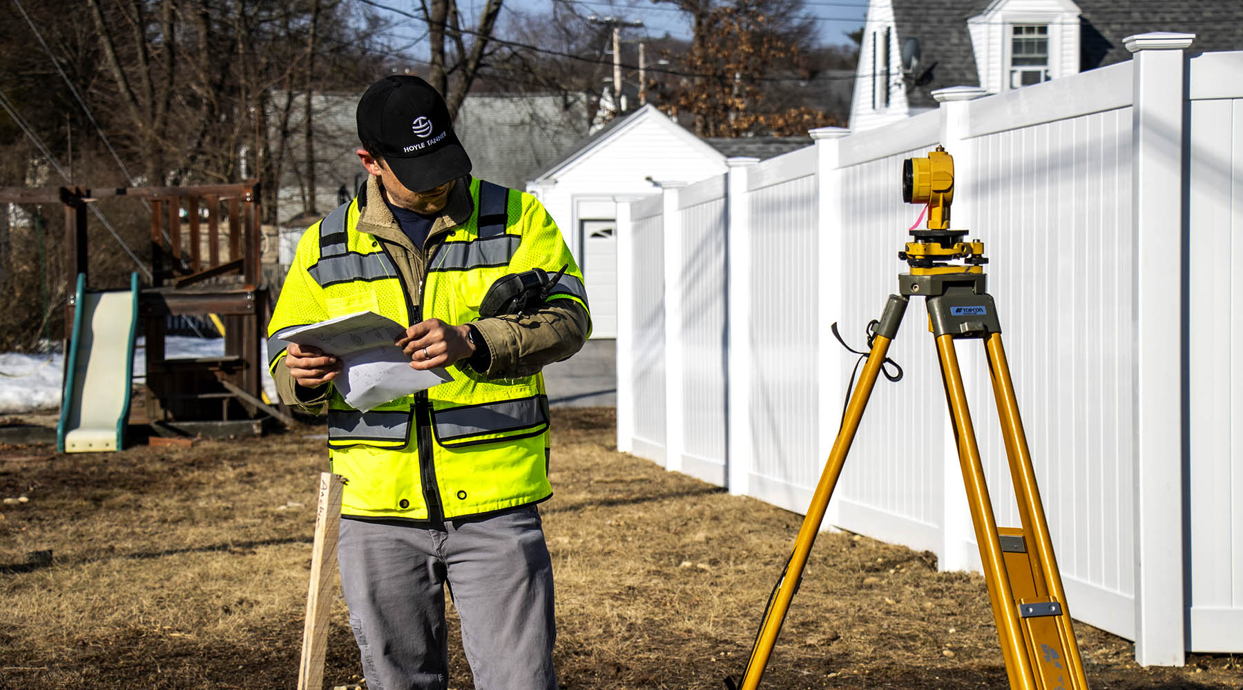 David Jeffery surveying residential property in New Hampshire