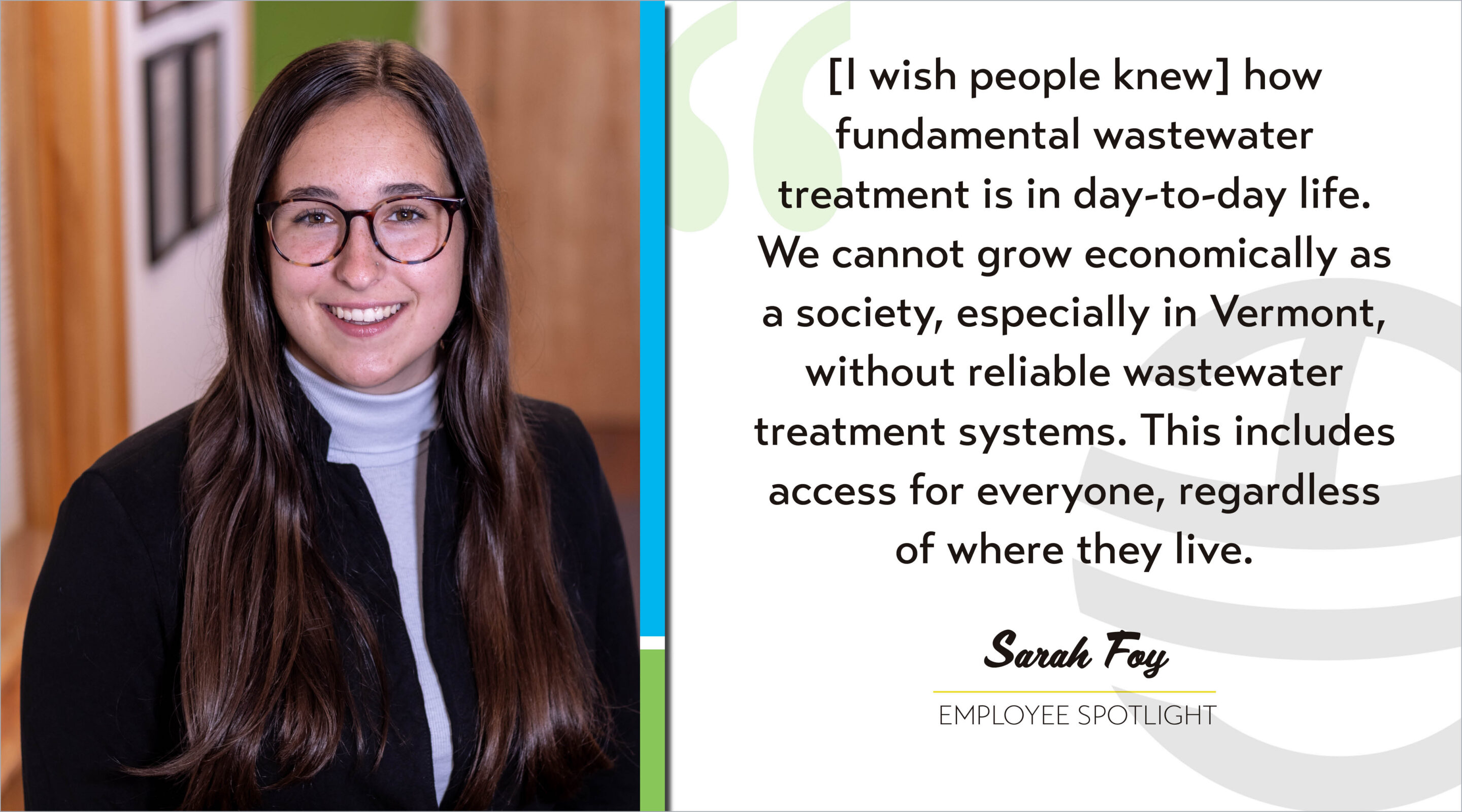 Sarah Foy's headshot next to a quote from her employee spotlight