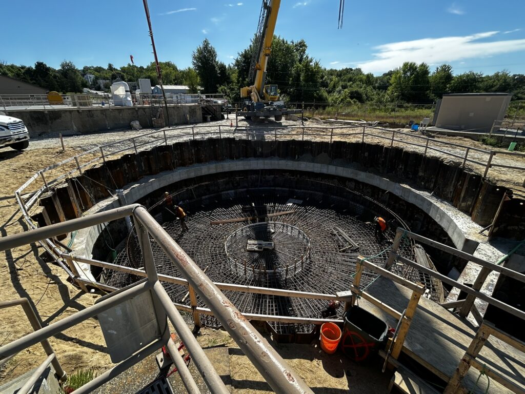 construction on a wastewater treatment facility plant