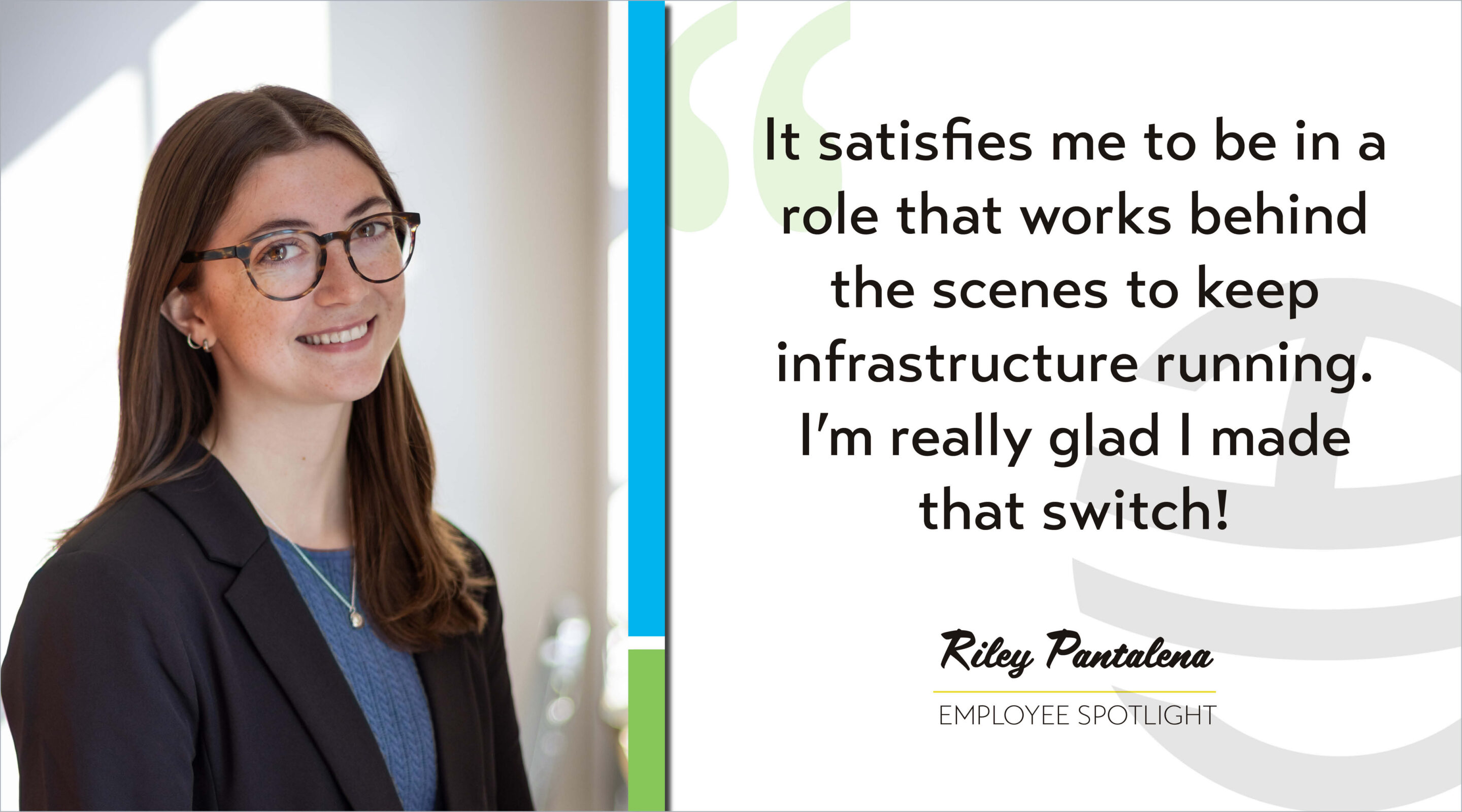 Riley Pantalena corporate headshot beside a quote from her article