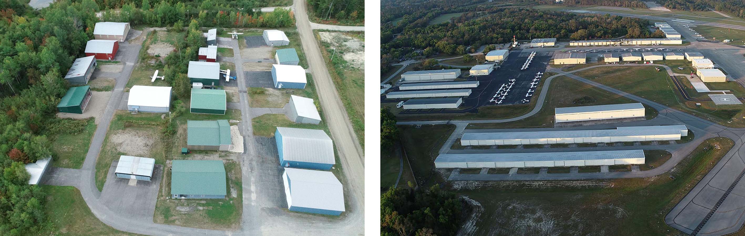 Box Hangars on the left and T-Hangars on the right.